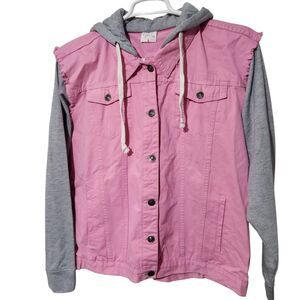 Sew In Love Jacket Size Large Pink And Gray Hooded Front Buttons